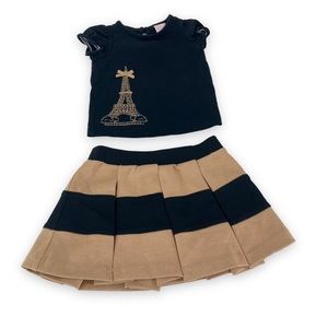 Janie Jack Colorblock Ponte pleated tennis Skirt Eiffel Tower peasant top 3-6 M